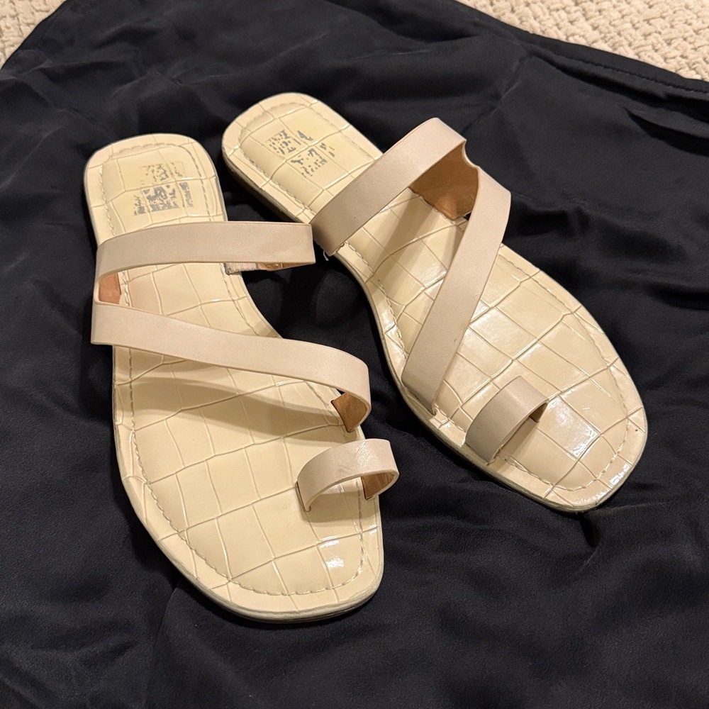 Women's Beige Strappy Slide Sandals - Neutral Croc-Embossed
